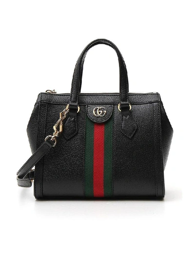 Gucci Small Ophidia Leather Satchel In Black