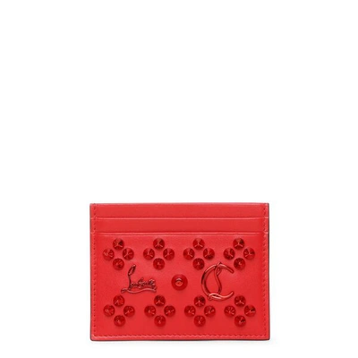Christian Louboutin Kios Spiked Textured-leather Cardholder In Red