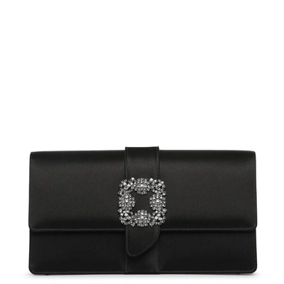 Manolo Blahnik Capri Embellished Silk Satin Clutch In Black