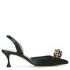 MANOLO BLAHNIK KAVASLI 50 GREEN SATIN SLINGBACK PUMPS,MB16117S