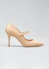 Manolo Blahnik Patent Leather Mary Jane Pumps In Nude