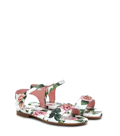 Dolce & Gabbana Kids' Tropical Rose-print Sandals In White