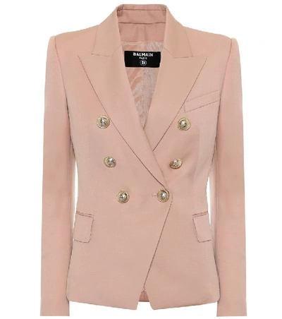 Balmain Grain De Poudre Double Breasted Blazer In 4fb Pink