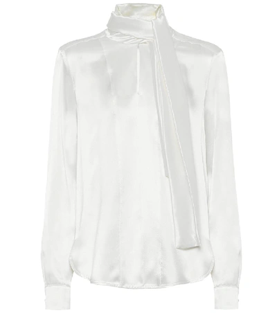 Max Mara Silk Satin Shirt W/knot Collar In White