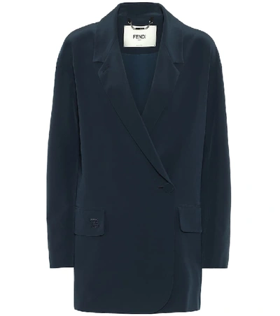 Fendi Silk Off-centred Buttoned Blazer In Blue