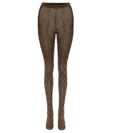 Gucci Gg Patterned Tights In Brown