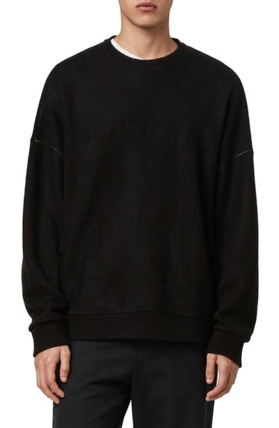 Allsaints Warren Oversize Crewneck Sweater In Black Marl