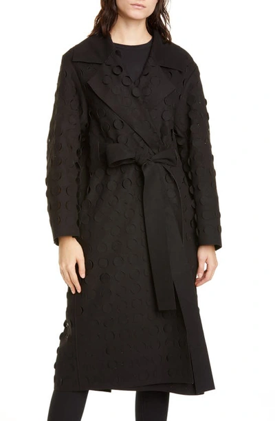 Paskal Laser Cut Circle Wrap Coat In Black