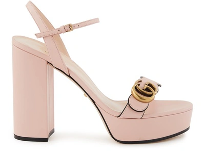 Gucci Gg Marmont Leather Platform Sandals In Perfect Pink