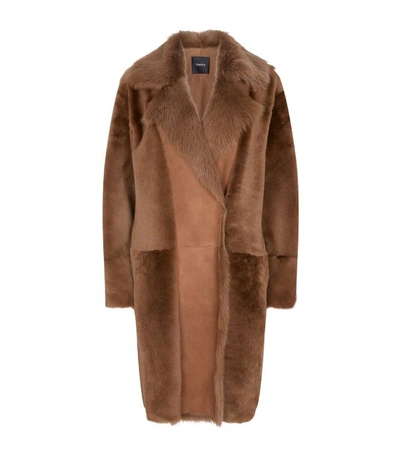 Theory Jathan Hollice Genuine Shearling & Leather Long Coat In Brown