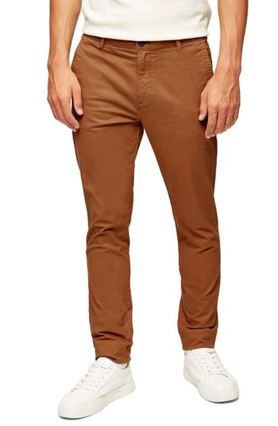 Topman Stretch Skinny Fit Chinos In Rust