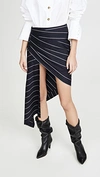 Monse Asymmetric Draped Striped Wool-twill Skirt In Midnight/ivory