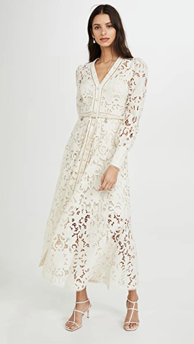 Zimmermann Bonita Bow-detailed Crochet-knit Cotton Lace Dress In Off White