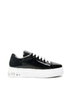Miu Miu Black Patent Crystal Platform Sneakers In Nero (black)