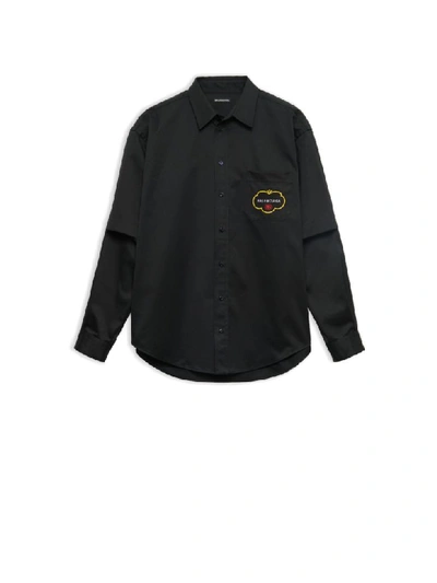 Balenciaga Logo-embroidered Cotton-blend Shirt In Black