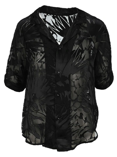Saint Laurent Floral Burnout Oversized Button-front Shirt In Black