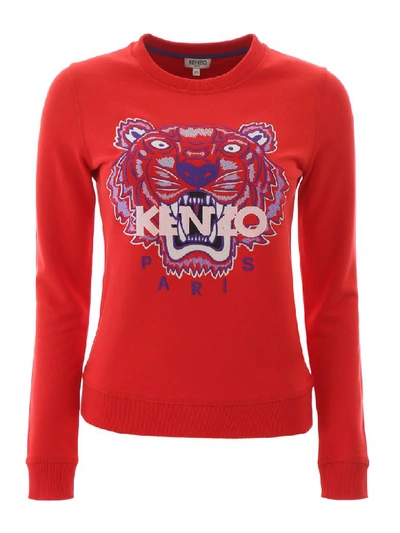 Kenzo Sweatshirt With Tiger Embroidery In Red