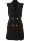 Versace Satin-trimmed Double-breasted Pleated Embellished Cady Mini Dress In Nero (black)