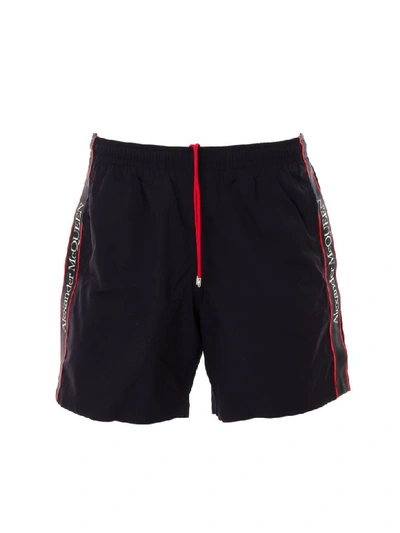 Alexander Mcqueen Black Jersey Bermuda Shorts With Side Logo
