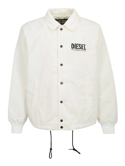 Diesel Logo Print Wind Breaker Jacket In White