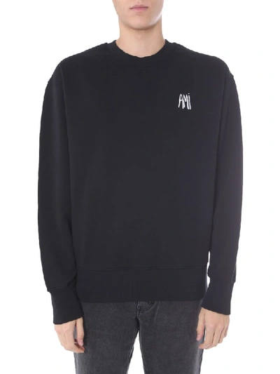 Ami Alexandre Mattiussi Black Ami Broderie Sweatshirt With Embroidered Logo In Noir