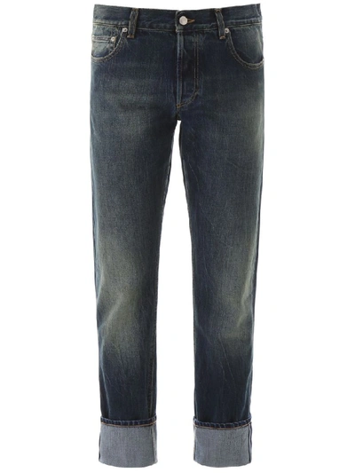 Alexander Mcqueen Jeans With Contrast Seams In Blue