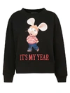Alberta Ferretti Topo Gigio Print Cotton Sweatshirt In Black