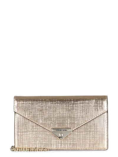 Michael Michael Kors Grace Leather Clutch In Gold