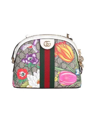 Gucci Small Ophidia Floral Gg Supreme Shoulder Bag In White