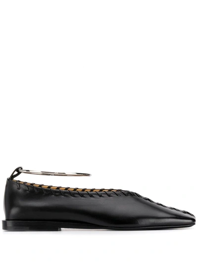 Jil Sander Black Whipstitch Anklet Ballerina Flats