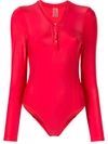 Duskii Cerise Long Sleeve Surf Suit In Red