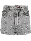 PHILIPP PLEIN STUDDED DENIM SHORTS