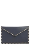 Valentino Rockstud Leather Envelope Pouch - Black In Black Rockstud