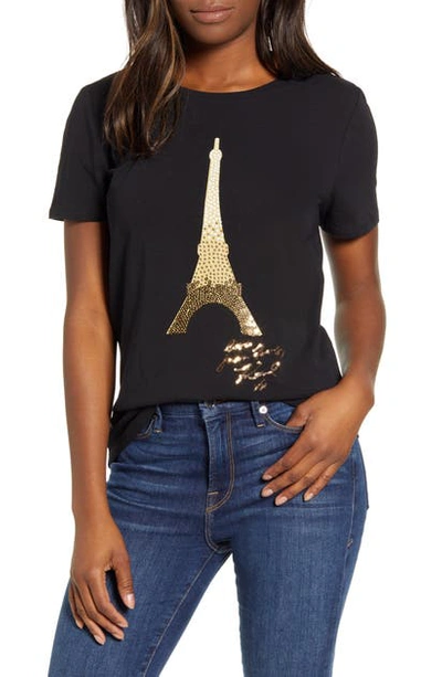 Karl Lagerfeld Eiffel Tower Sequin Tee In Black/ Gold