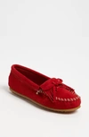 Minnetonka Lodge Trapper Womens Suede Flats Moccasin Slippers In Red