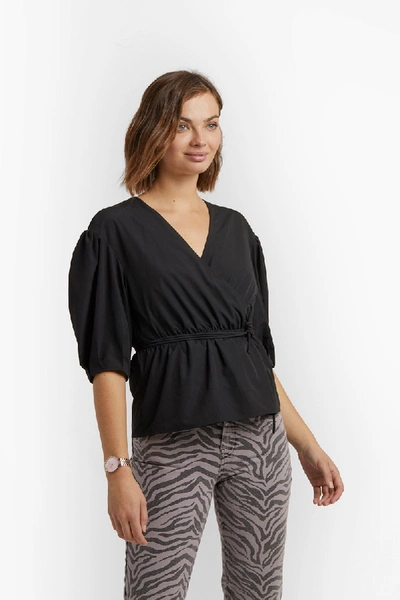 Rebecca Minkoff Mary Gathered Crepe Wrap Top In Black