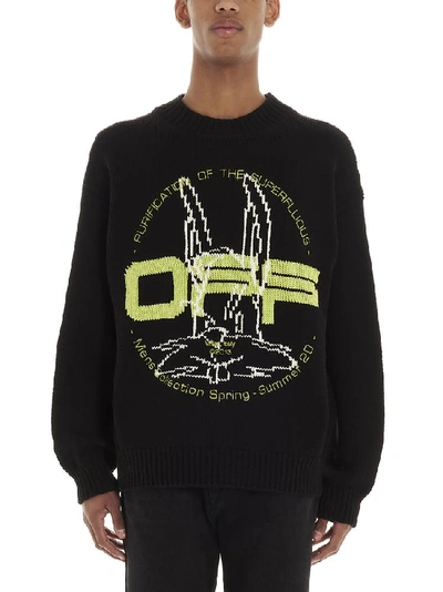 Off-white Harry The Bunny Intarsia Cotton Blend Sweater In Black