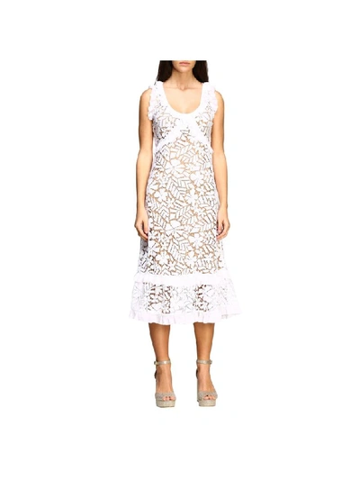 Michael Michael Kors Floral Lace Midi Dress In White