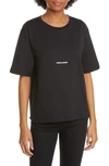 Saint Laurent Black Crewneck T-shirt With Logo Lettering Print In Cotton Woman In Noir
