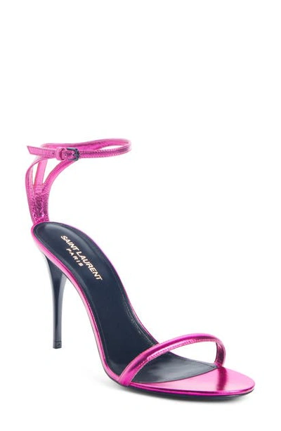 Saint Laurent Lexi Metallic Ankle-strap Sandals In Metal Pink