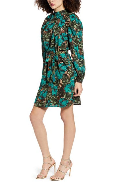 Vero Moda Liliana Floral Long Sleeve Dress In Black/ Green Liana