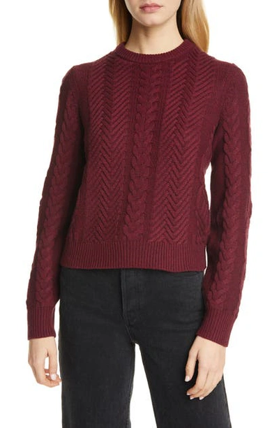 Theory Cable Wool & Cashmere Crop Sweater In Cranberry