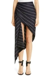 Monse Asymmetric Draped Striped Wool-twill Skirt In Midnight/ Ivory