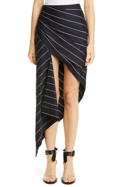 Monse Asymmetric Draped Striped Wool-twill Skirt In Navy