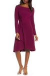 LEOTA ERIN KNOT WAIST LONG SLEEVE TEXTURED CREPE DRESS,20102