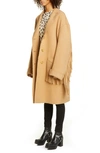 R13 Fringe Trim Wool Blend Coat In Camel