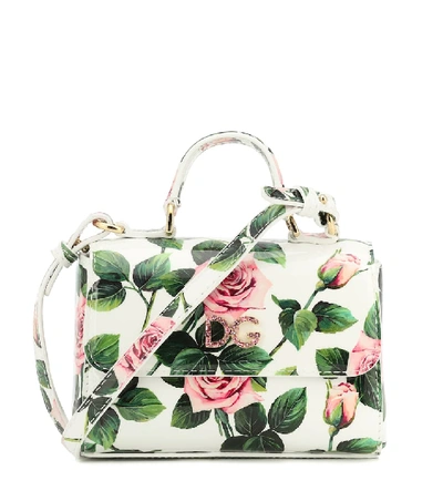 Dolce & Gabbana Babies' Floral Leather Shoulder Bag In White