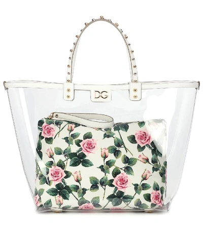 Dolce & Gabbana St. Dauphine Pvc Shopping Tote Bag In White,pink,green