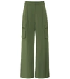 Tibi Tropical Pleated Woven Wide-leg Pants In Green
