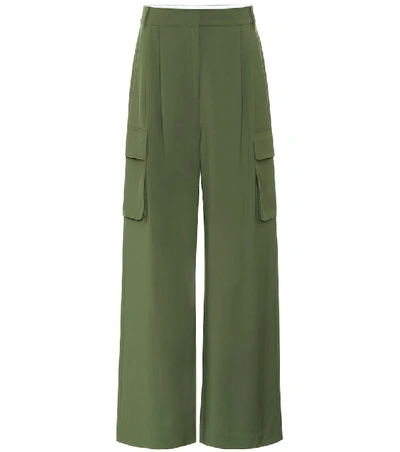 Tibi Tropical Pleated Woven Wide-leg Trousers In Green